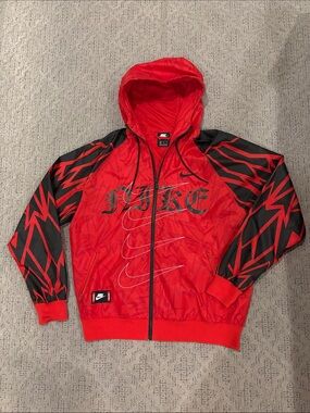 Nike Red & Black Graphic Hooded Windbreaker Jacket